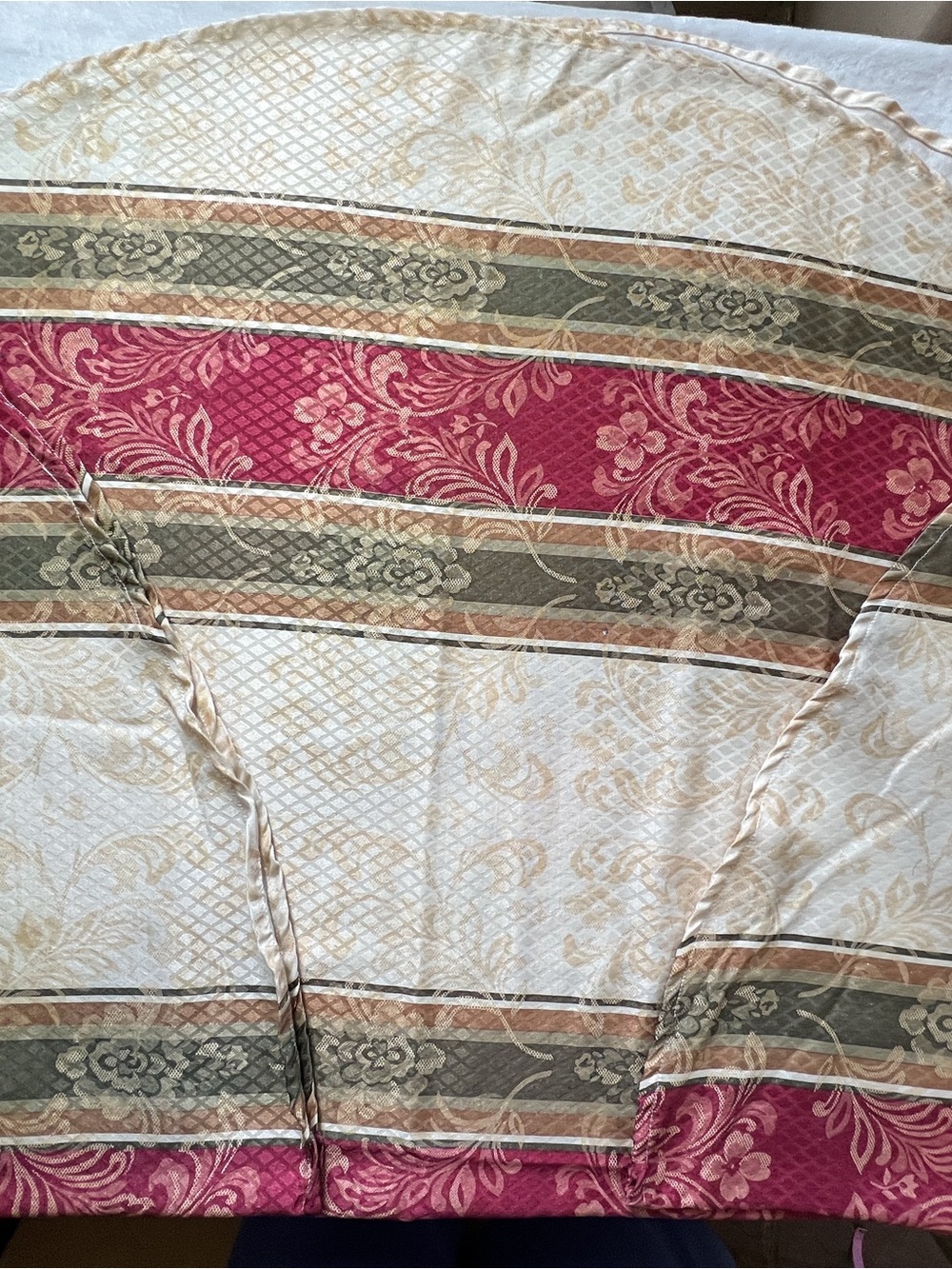 Vintage Floral Striped Polyester 60 in Round Tablecloth Red Gold Green Beige